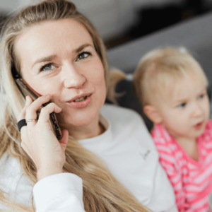 Mom enrolling in WIC during phone appointment